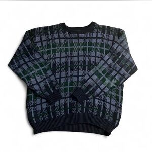 Classic Plaid Crewneck Sweater - Navy and Forest Green